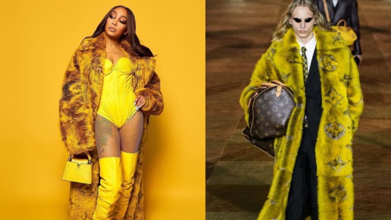 Monica Performed at Nicki Minajs Pink Friday 2 World Tour in a Yellow Louis Vuitton SS24 Fur Coatled design Feat Image