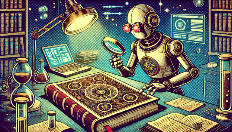 robot looking through magnifying glass