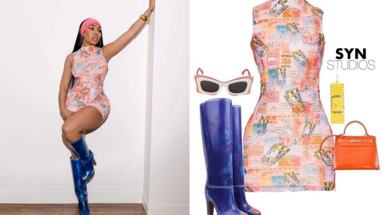 You Ask We Answer Yung Miami Posed in a Pink Multicolor Superdown Mini Dress with 900 Cobalt Blue Vivienne Westwood Midas Boots feat image 1